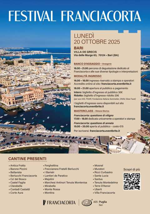 Bari, il festival Franciacorta a Villa de Grecis tra degustazioni e seminari